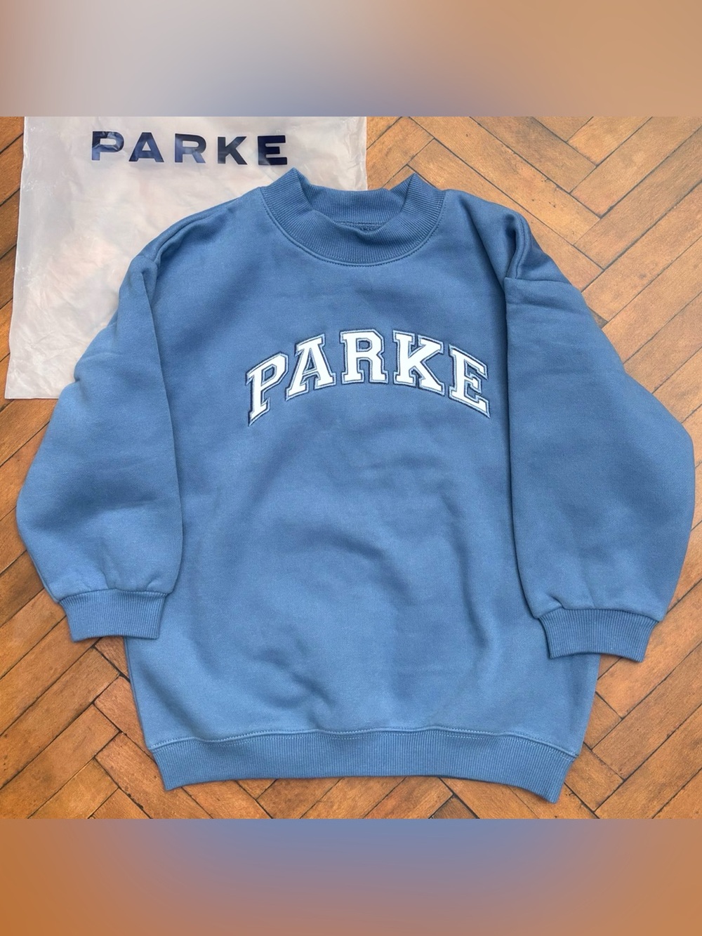 Brand New Parke Kids Varsity Mockneck In Washed Indigo Size 7-8Y